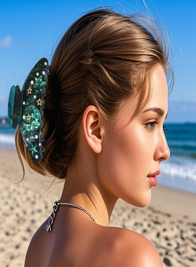BVGA Sea Animal Hair Claw Clips Marine Life Starfish Seashell Pearl Crystal Claw Clips Cute Large Claw Hair Clips Beach Stylish Hair Accessories Gifts for Women Girls (Moon Star) - Image 2